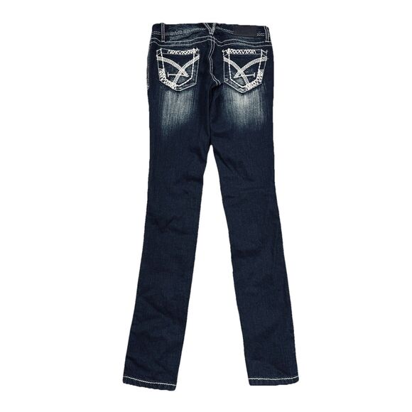 Amethyst Skinny Leg Jeans 3 Tall (27x31.5) Blue Distressed Embroidered Juniors - Picture 3 of 9